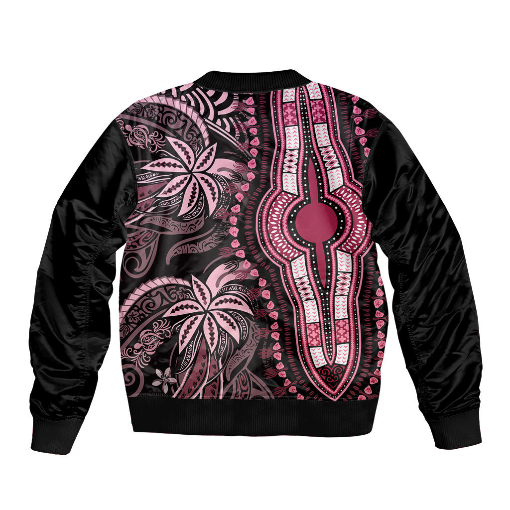 Polynesia Dashiki Sleeve Zip Bomber Jacket Polynesia and Africa Traditional Special Together Pink LT9 - Polynesian Pride