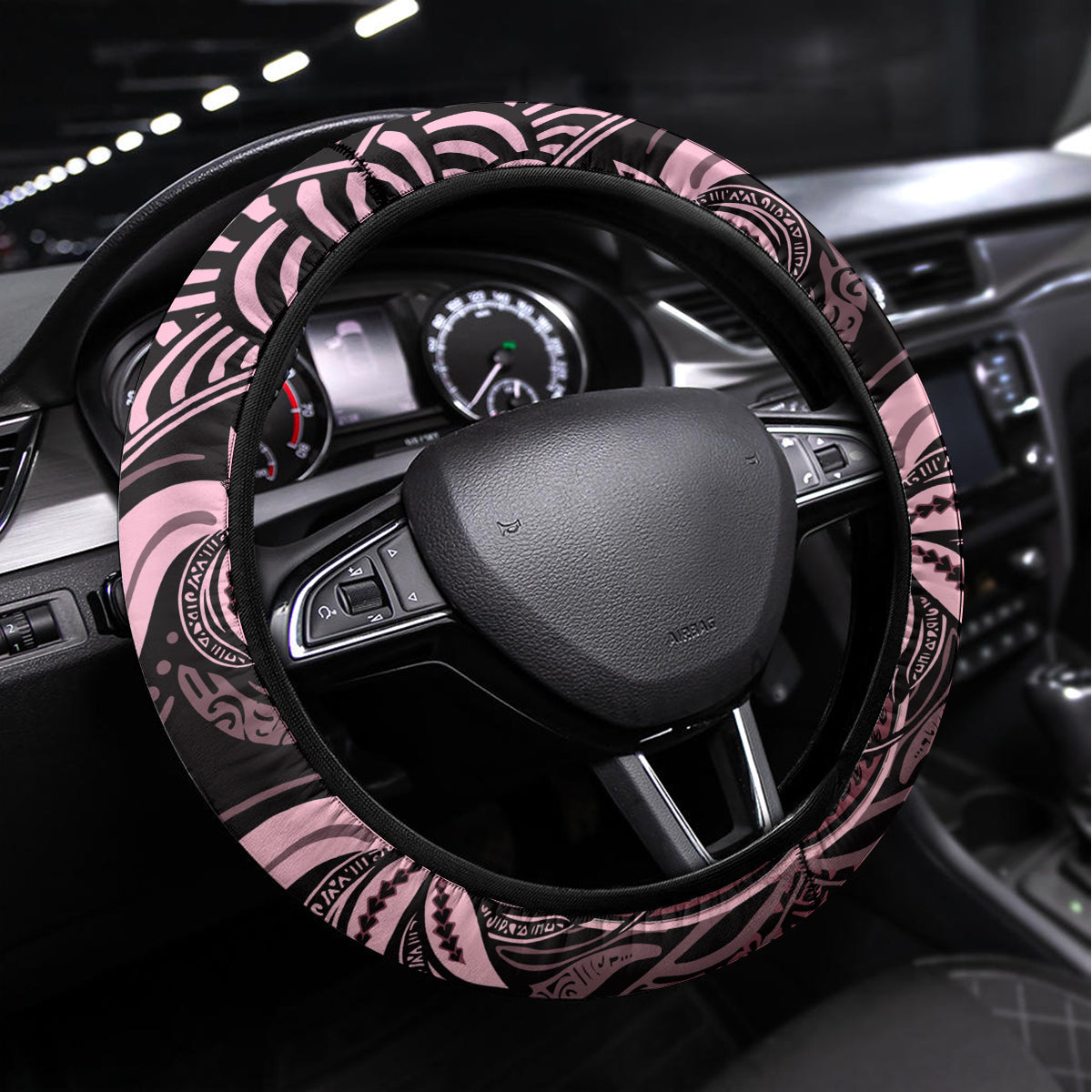 Polynesia Dashiki Steering Wheel Cover Polynesia and Africa Traditional Special Together Pink