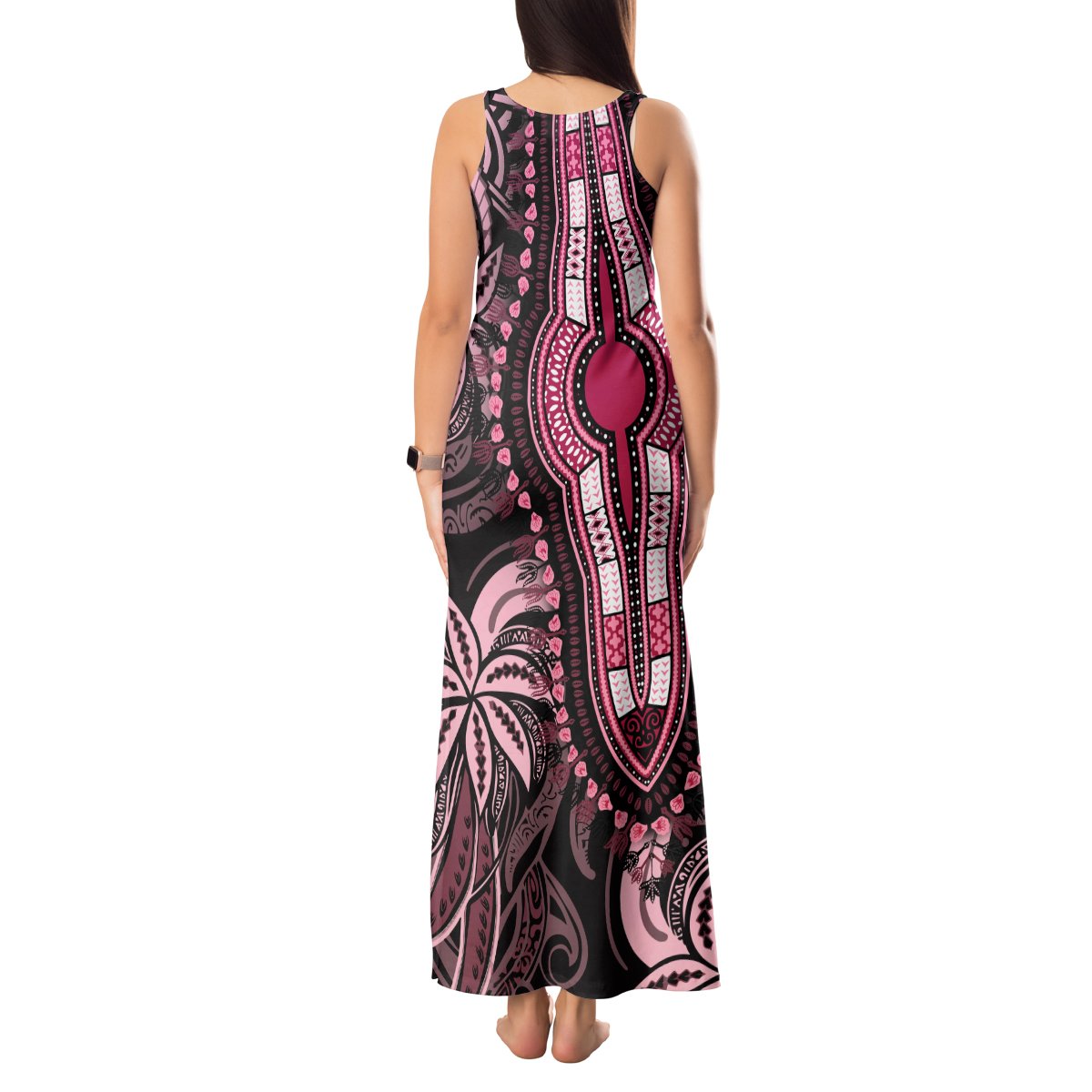 Polynesia Dashiki Tank Maxi Dress Polynesia and Africa Traditional Special Together Pink LT9 - Polynesian Pride