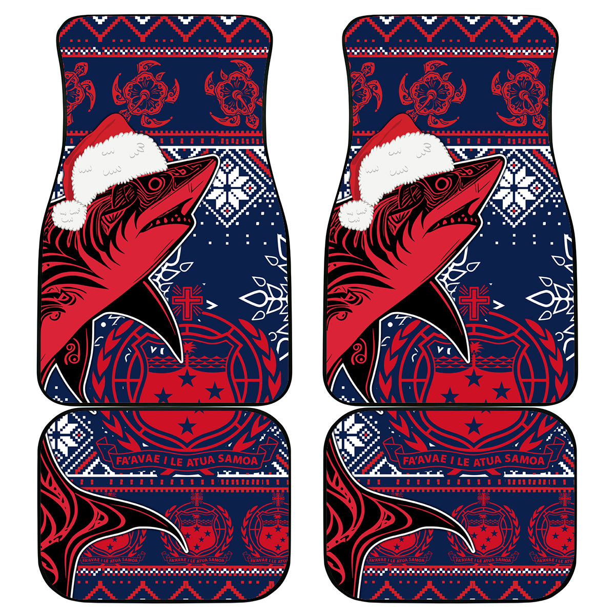 Samoa Manuia Le Kirisimasi Car Mats Samoan Fishing Tribal Pattern Christmas Vibe LT9 Red - Polynesian Pride