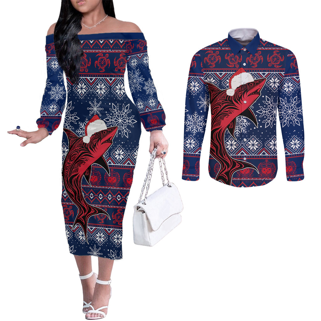 samoa-manuia-le-kirisimasi-couples-matching-off-the-shoulder-long-sleeve-dress-and-long-sleeve-button-shirts-samoan-fishing-tribal-pattern-christmas-vibe