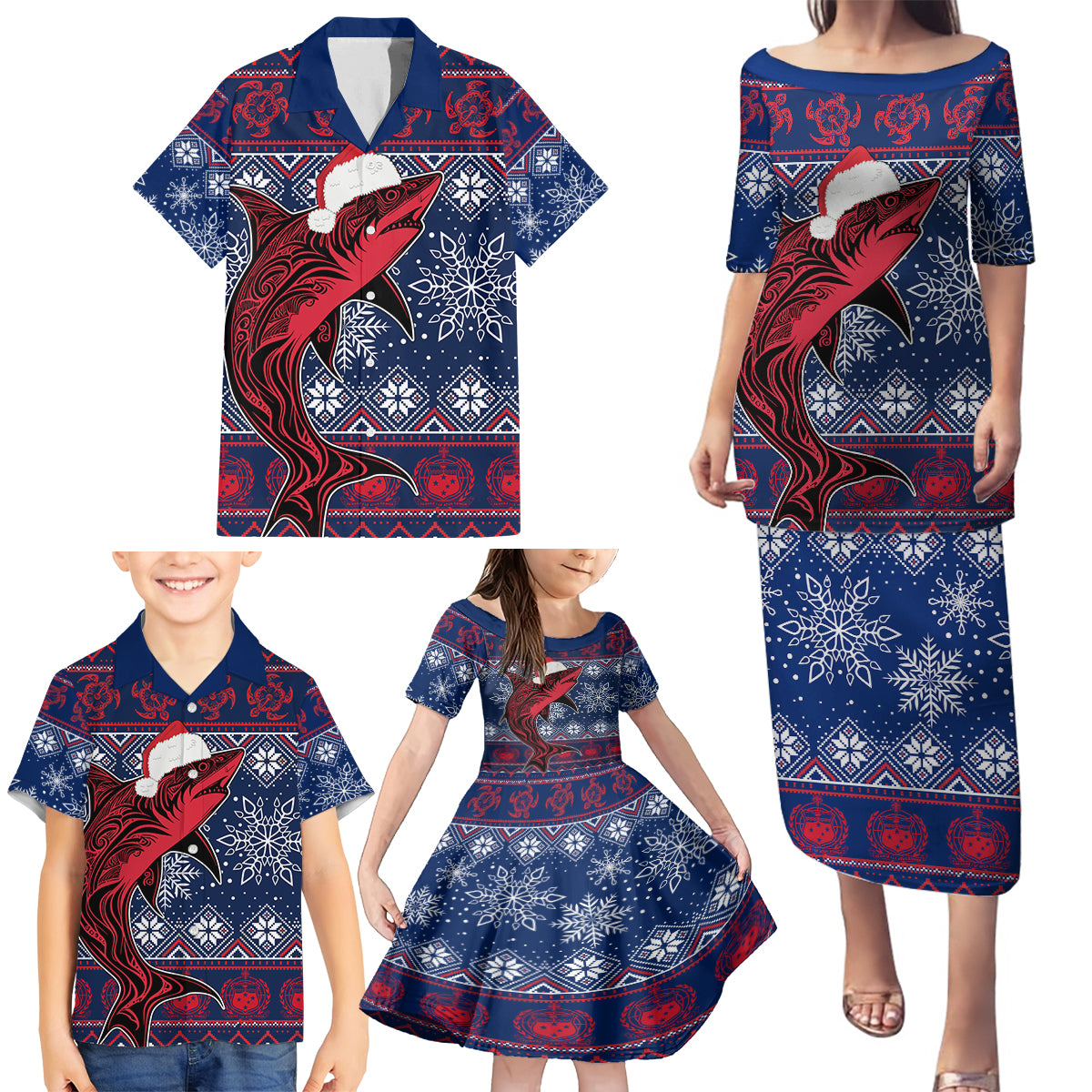 Samoa Manuia Le Kirisimasi Family Matching Puletasi Dress and Hawaiian Shirt Samoan Fishing Tribal Pattern Christmas Vibe LT9 - Polynesian Pride