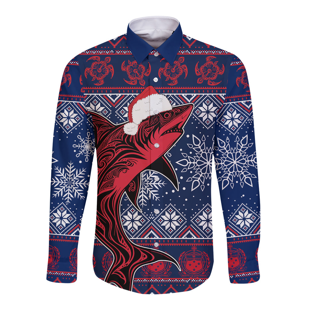 samoa-manuia-le-kirisimasi-long-sleeve-button-shirt-samoan-fishing-tribal-pattern-christmas-vibe