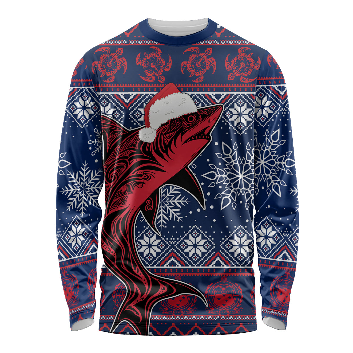 Samoa Manuia Le Kirisimasi Long Sleeve Shirt Samoan Fishing Tribal Pattern Christmas Vibe LT9 Unisex Red - Polynesian Pride