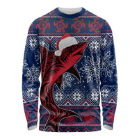 Samoa Manuia Le Kirisimasi Long Sleeve Shirt Samoan Fishing Tribal Pattern Christmas Vibe LT9 Unisex Red - Polynesian Pride
