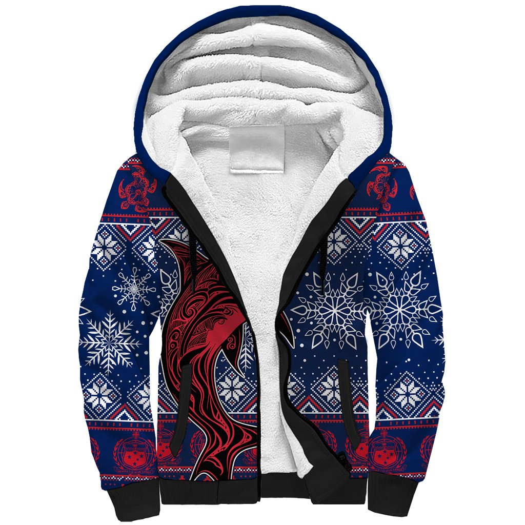 Samoa Manuia Le Kirisimasi Sherpa Hoodie Samoan Fishing Tribal Pattern Christmas Vibe LT9 Unisex Red - Polynesian Pride