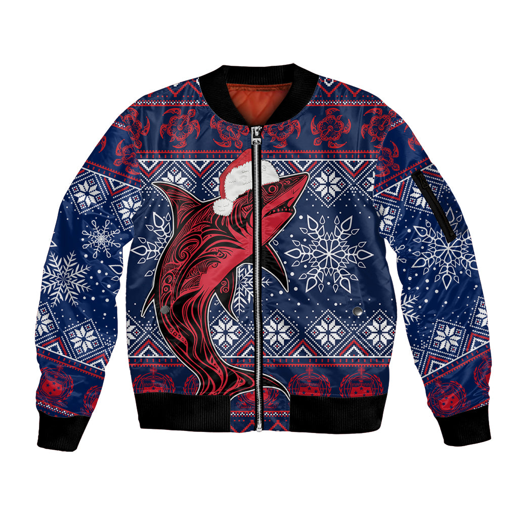 Samoa Manuia Le Kirisimasi Sleeve Zip Bomber Jacket Samoan Fishing Tribal Pattern Christmas Vibe LT9 Unisex Red - Polynesian Pride