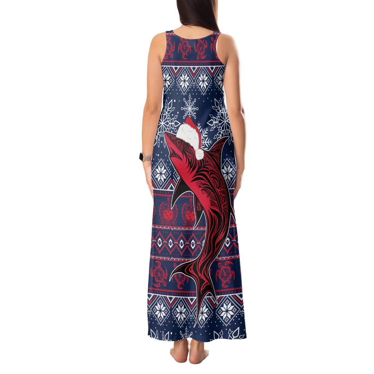 Samoa Manuia Le Kirisimasi Tank Maxi Dress Samoan Fishing Tribal Pattern Christmas Vibe LT9 - Polynesian Pride
