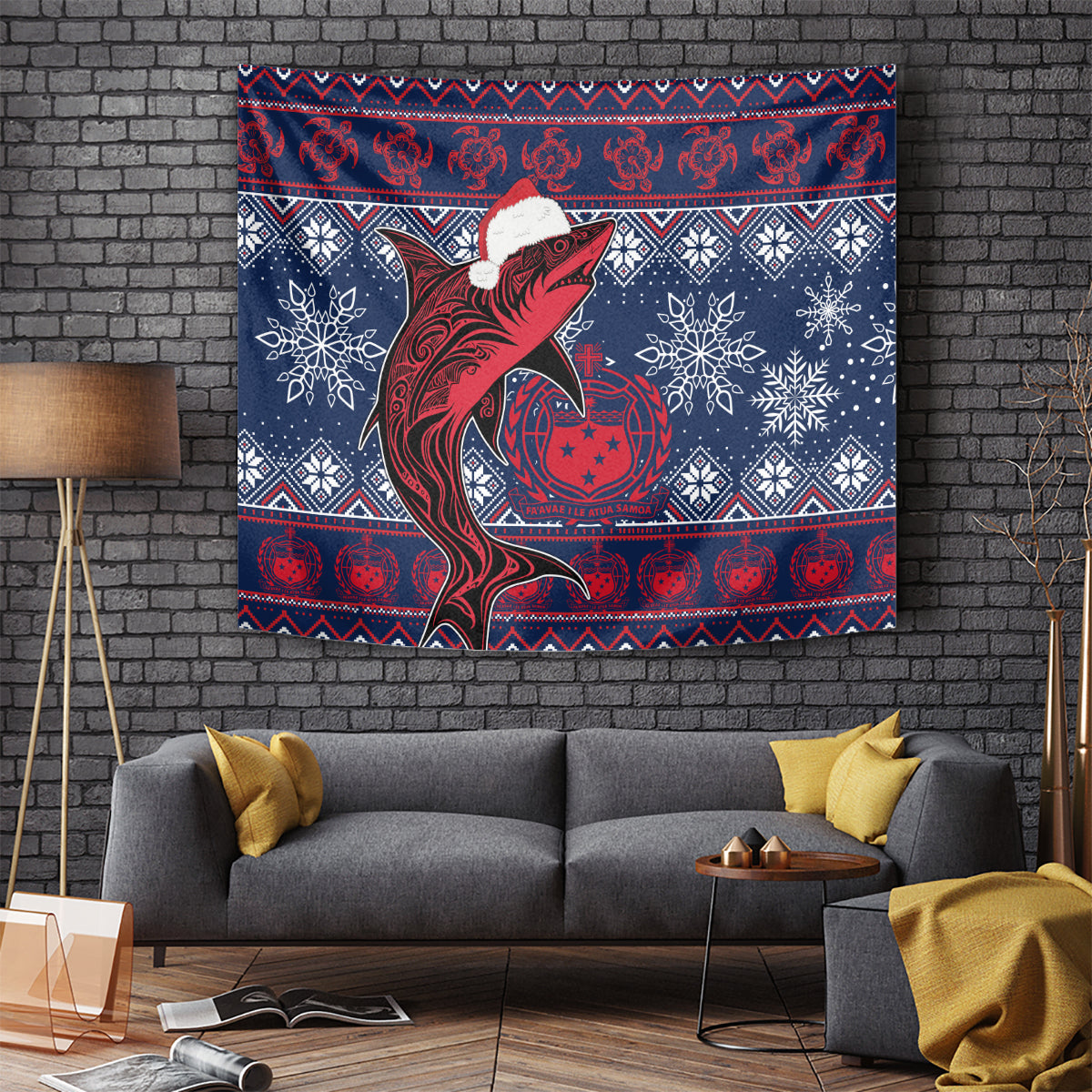 Samoa Manuia Le Kirisimasi Tapestry Samoan Fishing Tribal Pattern Christmas Vibe LT9 Red - Polynesian Pride