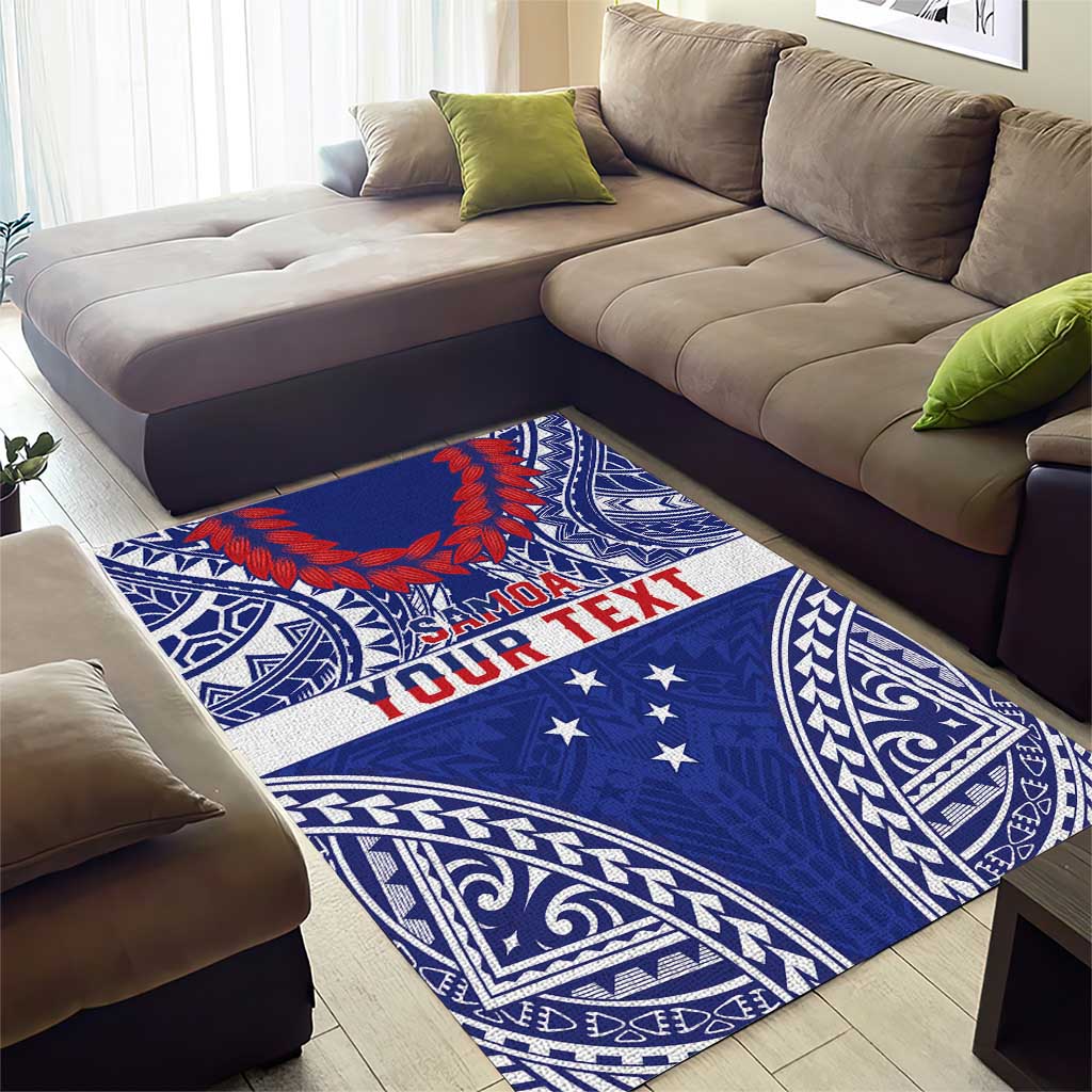 Personalised Toa Samoa Rugby Spirit Area Rug Blue Samoan Tribal Pattern - Polynesian Pride