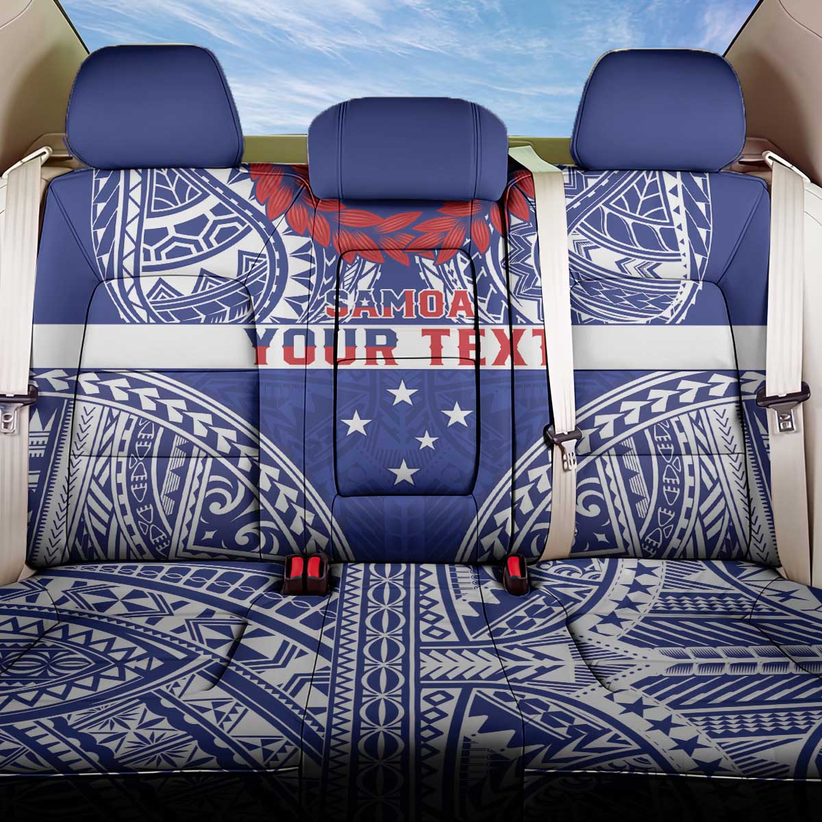 Personalised Toa Samoa Rugby Spirit Back Car Seat Cover Blue Samoan Tribal Pattern - Polynesian Pride