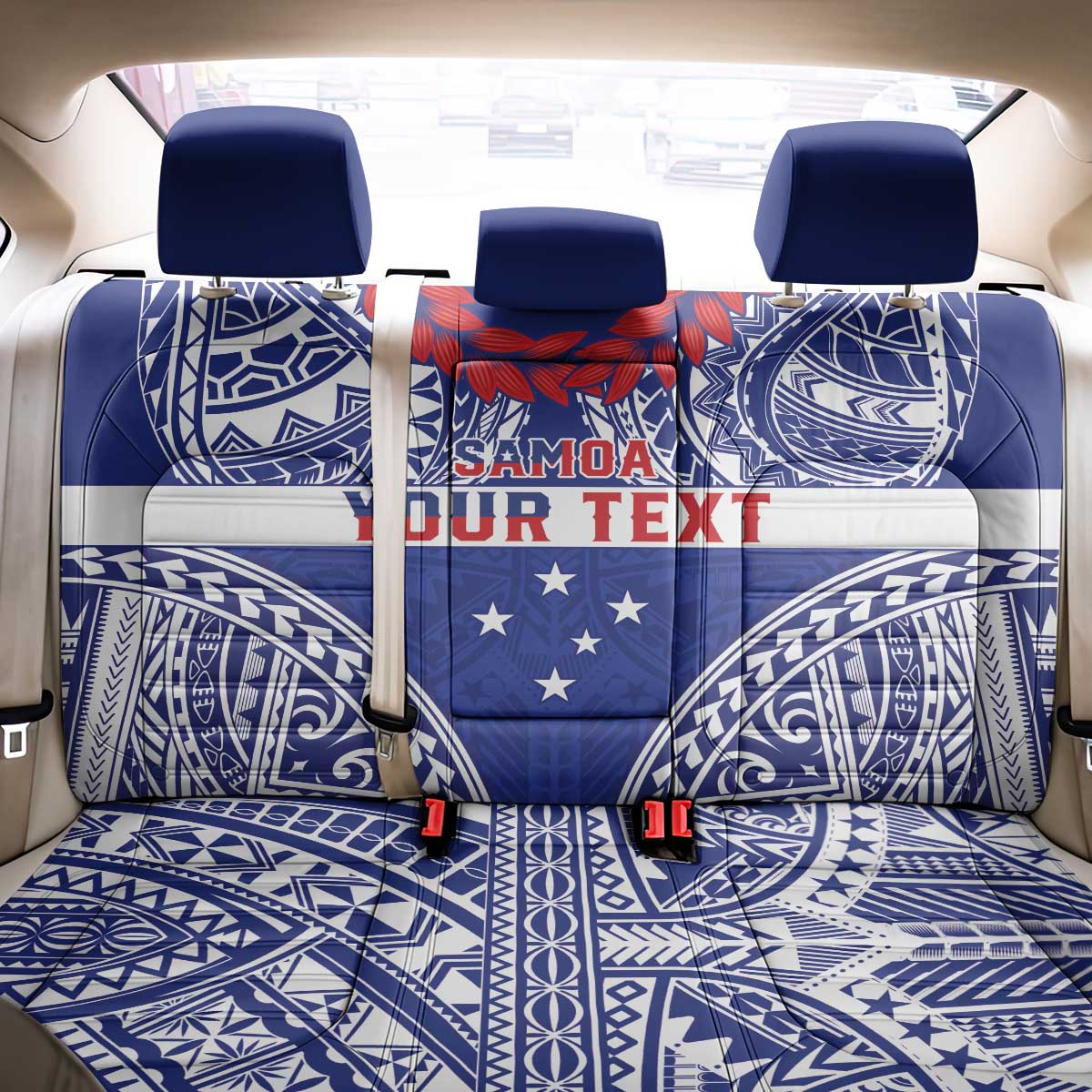 Personalised Toa Samoa Rugby Spirit Back Car Seat Cover Blue Samoan Tribal Pattern - Polynesian Pride