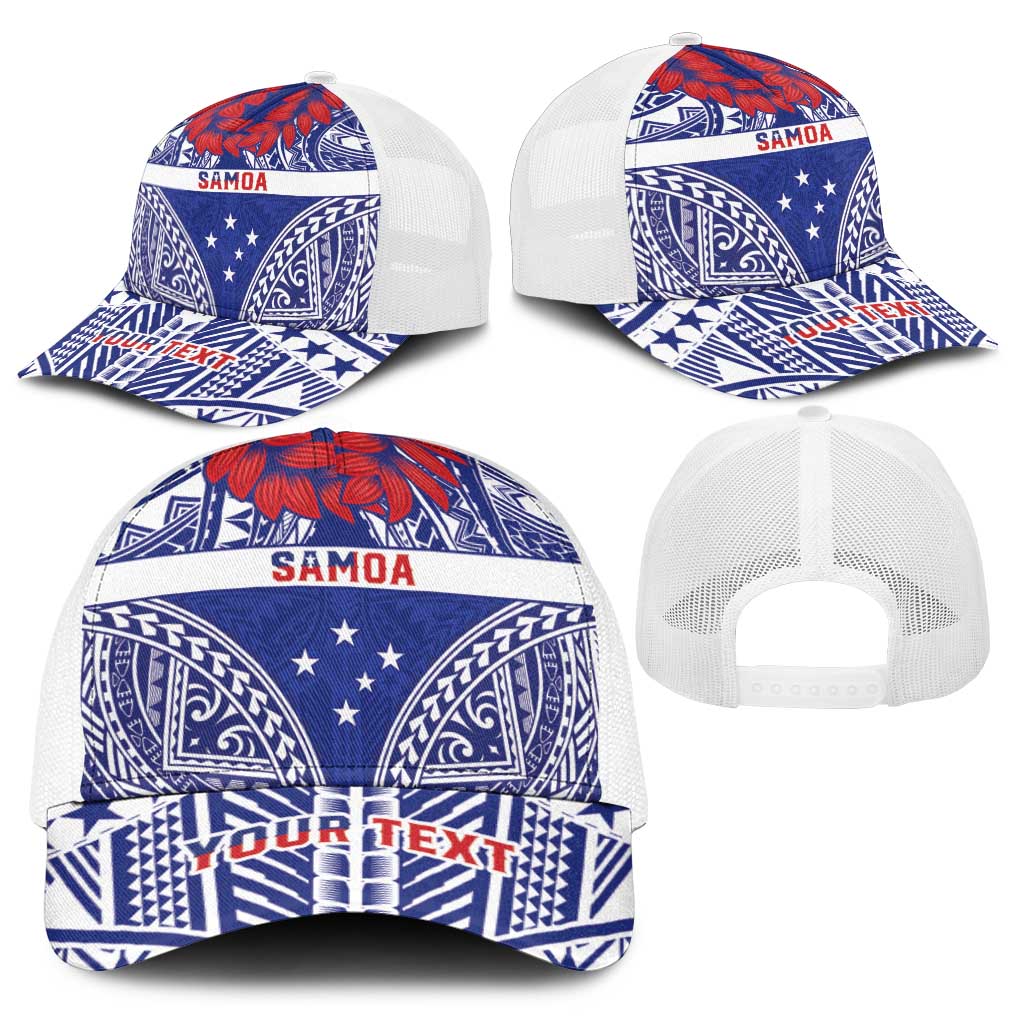 Personalised Toa Samoa Rugby Spirit Baseball Net Cap Blue Samoan Tribal Pattern - Polynesian Pride