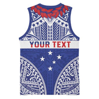 Personalised Toa Samoa Rugby Spirit Basketball Jersey Blue Samoan Tribal Pattern - Polynesian Pride