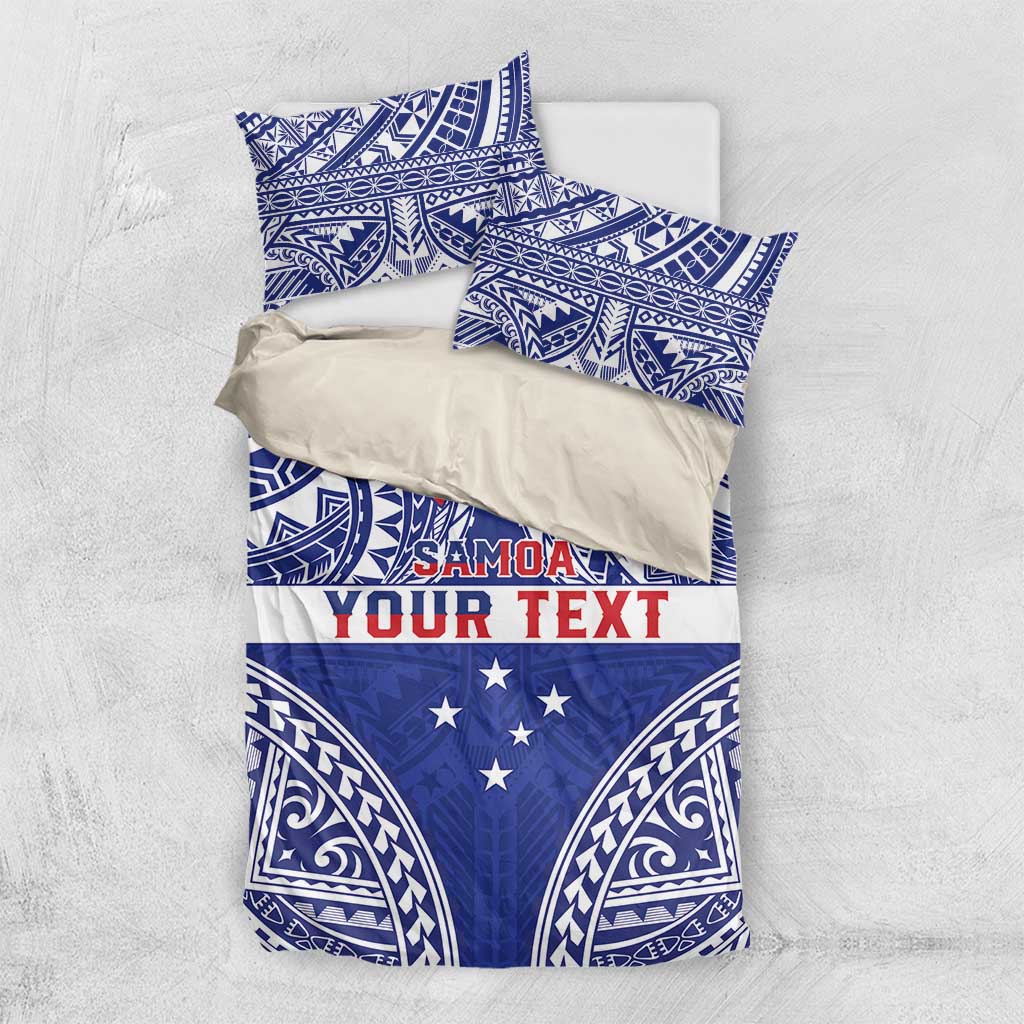 Personalised Toa Samoa Rugby Spirit Bedding Set Blue Samoan Tribal Pattern - Polynesian Pride