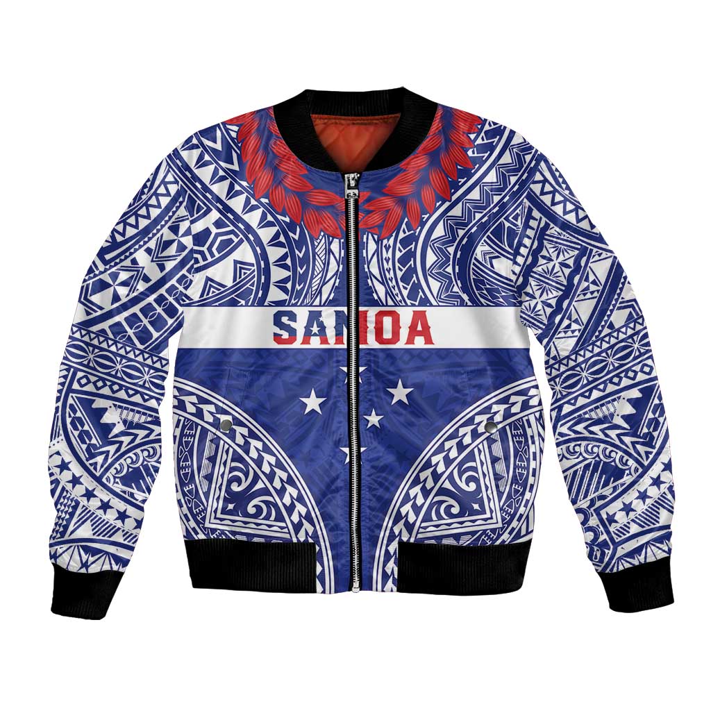 Personalised Toa Samoa Rugby Spirit Bomber Jacket Blue Samoan Tribal Pattern - Polynesian Pride