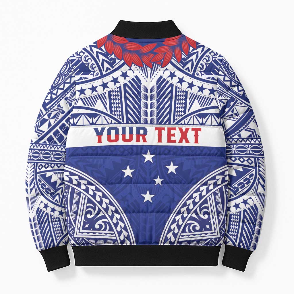 Personalised Toa Samoa Rugby Spirit Bomber Puffer Jacket Blue Samoan Tribal Pattern - Polynesian Pride