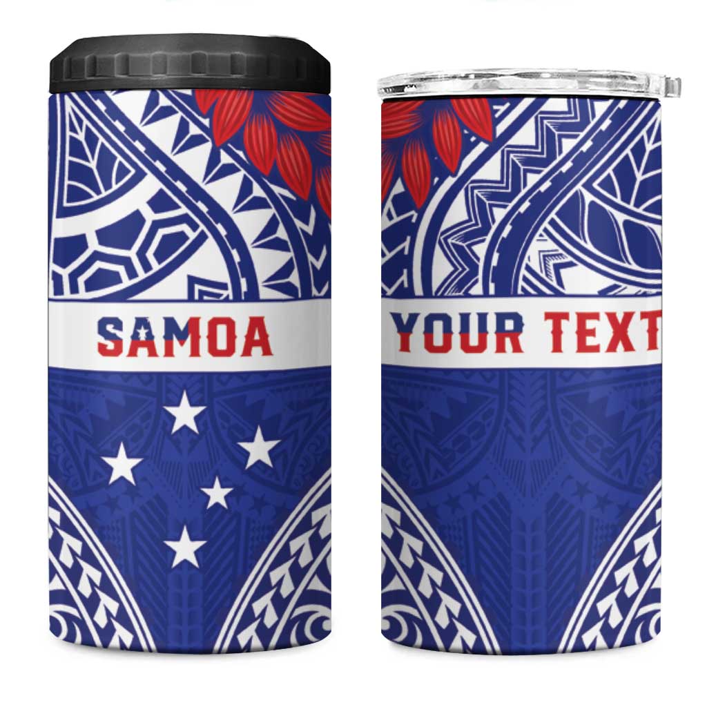 Personalised Toa Samoa Rugby Spirit 4 in 1 Can Cooler Tumbler Blue Samoan Tribal Pattern - Polynesian Pride