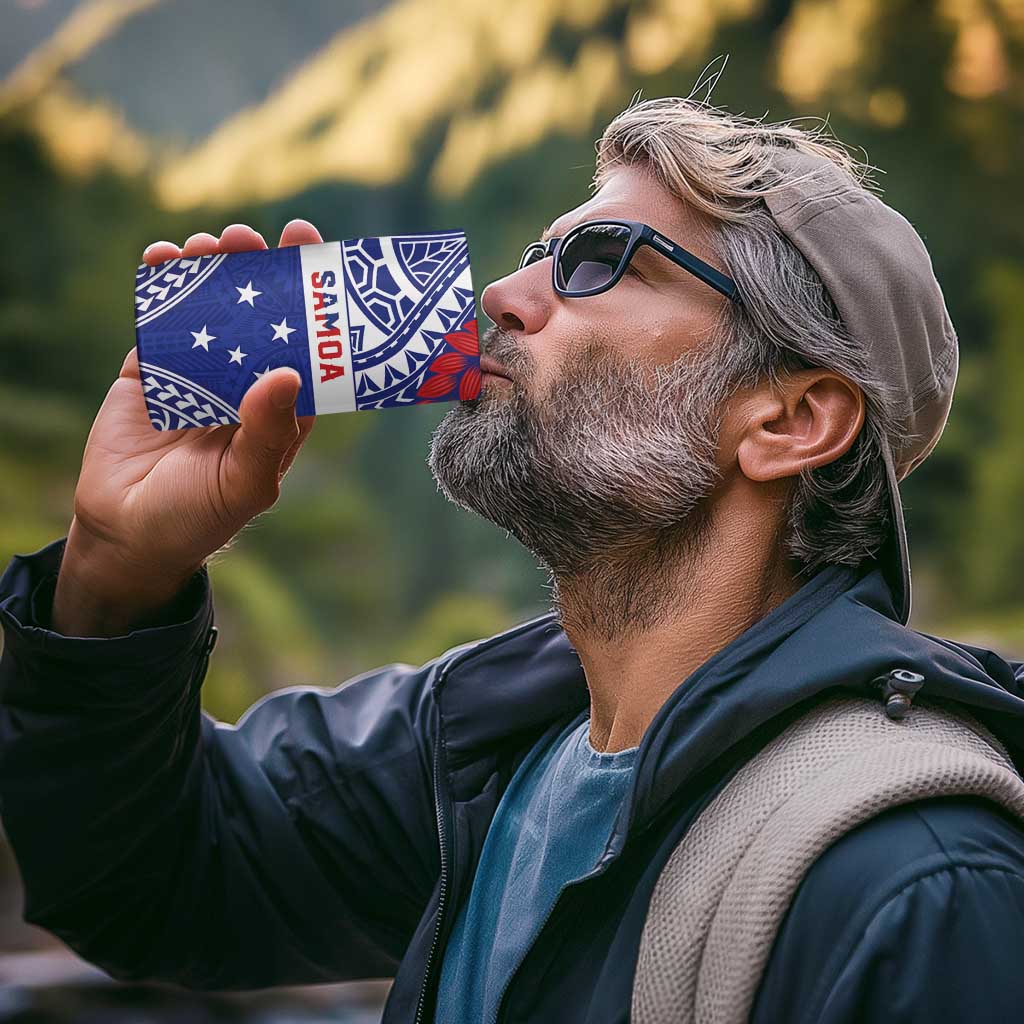 Personalised Toa Samoa Rugby Spirit 4 in 1 Can Cooler Tumbler Blue Samoan Tribal Pattern - Polynesian Pride