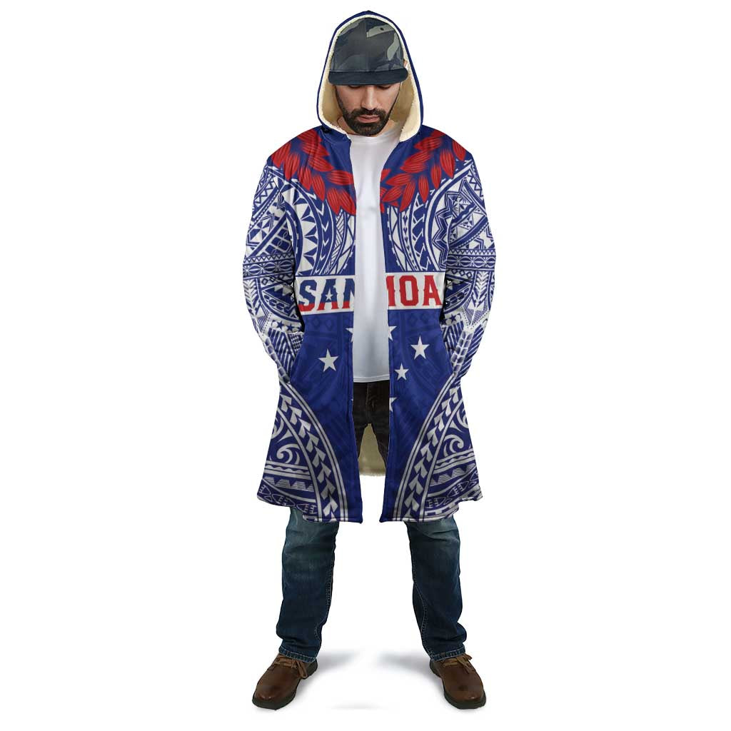 Personalised Toa Samoa Rugby Spirit Cloak Blue Samoan Tribal Pattern - Polynesian Pride