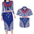 Personalised Toa Samoa Rugby Spirit Couples Matching Long Sleeve Bodycon Dress and Hawaiian Shirt Blue Samoan Tribal Pattern - Polynesian Pride