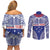 Personalised Toa Samoa Rugby Spirit Couples Matching Off Shoulder Short Dress and Long Sleeve Button Shirt Blue Samoan Tribal Pattern - Polynesian Pride