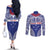 Personalised Toa Samoa Rugby Spirit Couples Matching Off The Shoulder Long Sleeve Dress and Long Sleeve Button Shirt Blue Samoan Tribal Pattern - Polynesian Pride