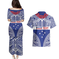 Personalised Toa Samoa Rugby Spirit Couples Matching Puletasi and Hawaiian Shirt Blue Samoan Tribal Pattern - Polynesian Pride