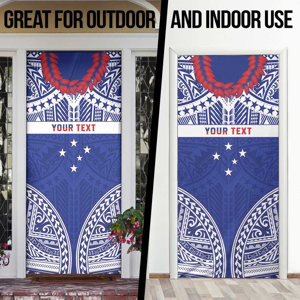 Personalised Toa Samoa Rugby Spirit Door Cover Blue Samoan Tribal Pattern - Polynesian Pride