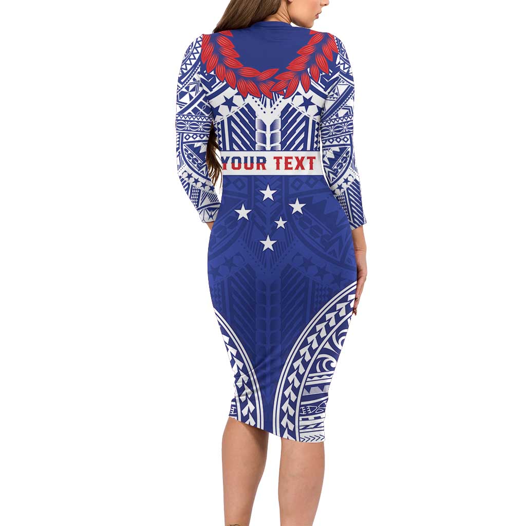 Personalised Toa Samoa Rugby Spirit Family Matching Long Sleeve Bodycon Dress and Hawaiian Shirt Blue Samoan Tribal Pattern - Polynesian Pride