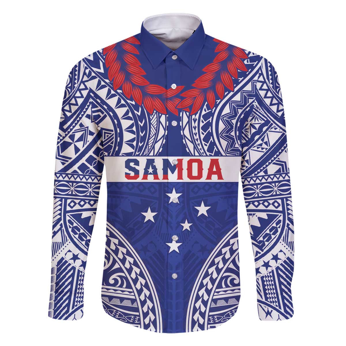 Personalised Toa Samoa Rugby Spirit Family Matching Off The Shoulder Long Sleeve Dress and Hawaiian Shirt Blue Samoan Tribal Pattern - Polynesian Pride