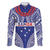 Personalised Toa Samoa Rugby Spirit Family Matching Off The Shoulder Long Sleeve Dress and Hawaiian Shirt Blue Samoan Tribal Pattern - Polynesian Pride