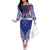 Personalised Toa Samoa Rugby Spirit Family Matching Off The Shoulder Long Sleeve Dress and Hawaiian Shirt Blue Samoan Tribal Pattern - Polynesian Pride