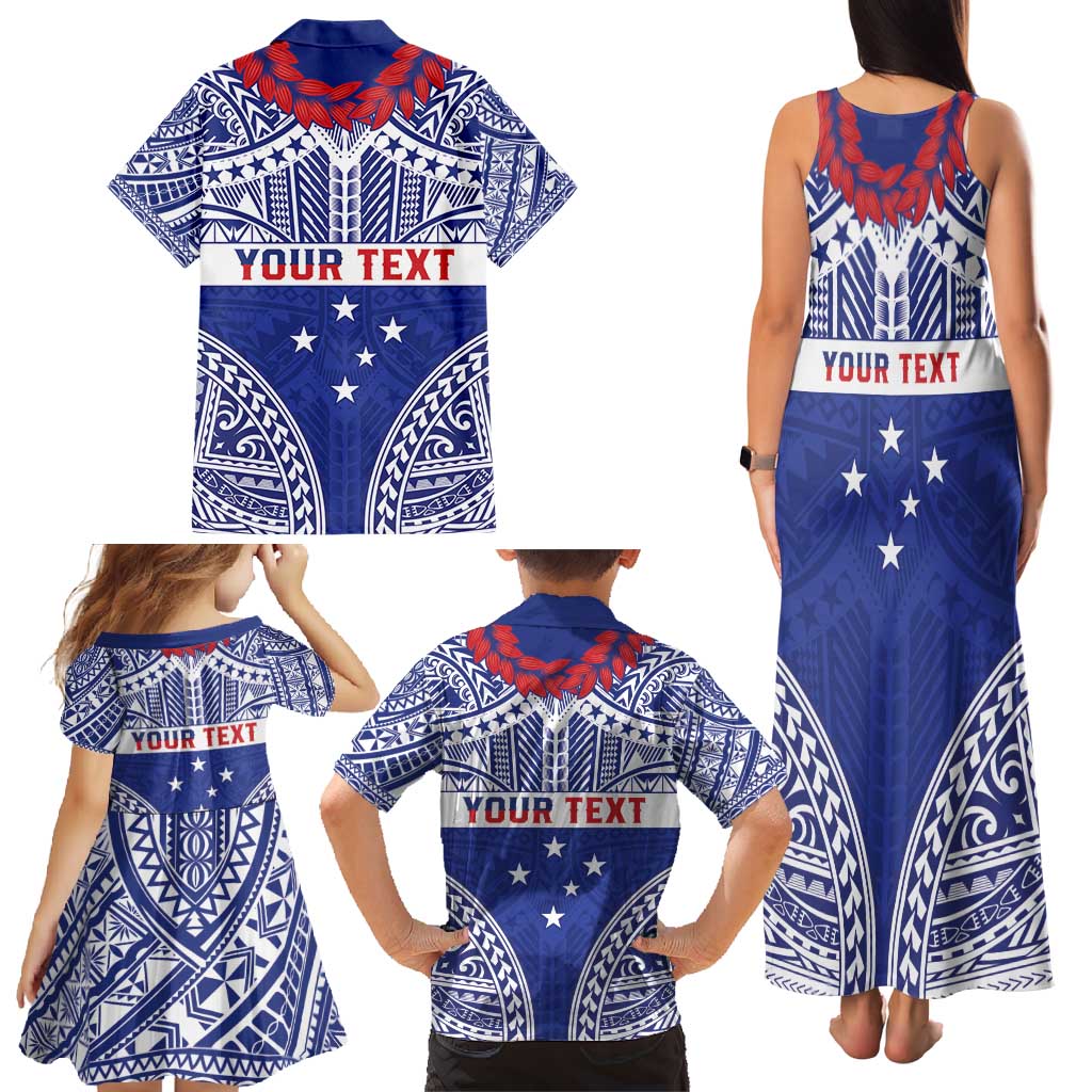 Personalised Toa Samoa Rugby Spirit Family Matching Tank Maxi Dress and Hawaiian Shirt Blue Samoan Tribal Pattern - Polynesian Pride