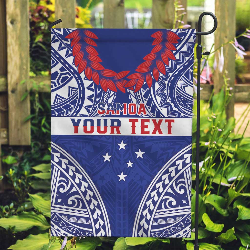 Personalised Toa Samoa Rugby Spirit Garden Flag Blue Samoan Tribal Pattern - Polynesian Pride