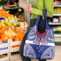 Personalised Toa Samoa Rugby Spirit Grocery Bag Blue Samoan Tribal Pattern - Polynesian Pride