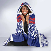 Personalised Toa Samoa Rugby Spirit Hooded Blanket Blue Samoan Tribal Pattern - Polynesian Pride