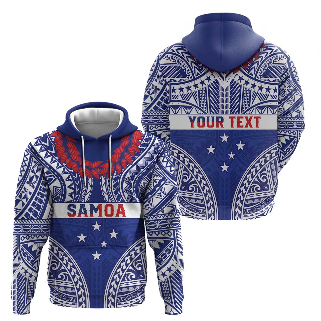 Personalised Toa Samoa Rugby Spirit Hoodie Blue Samoan Tribal Pattern - Polynesian Pride