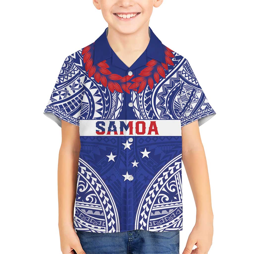 Personalised Toa Samoa Rugby Spirit Kid Hawaiian Shirt Blue Samoan Tribal Pattern - Polynesian Pride