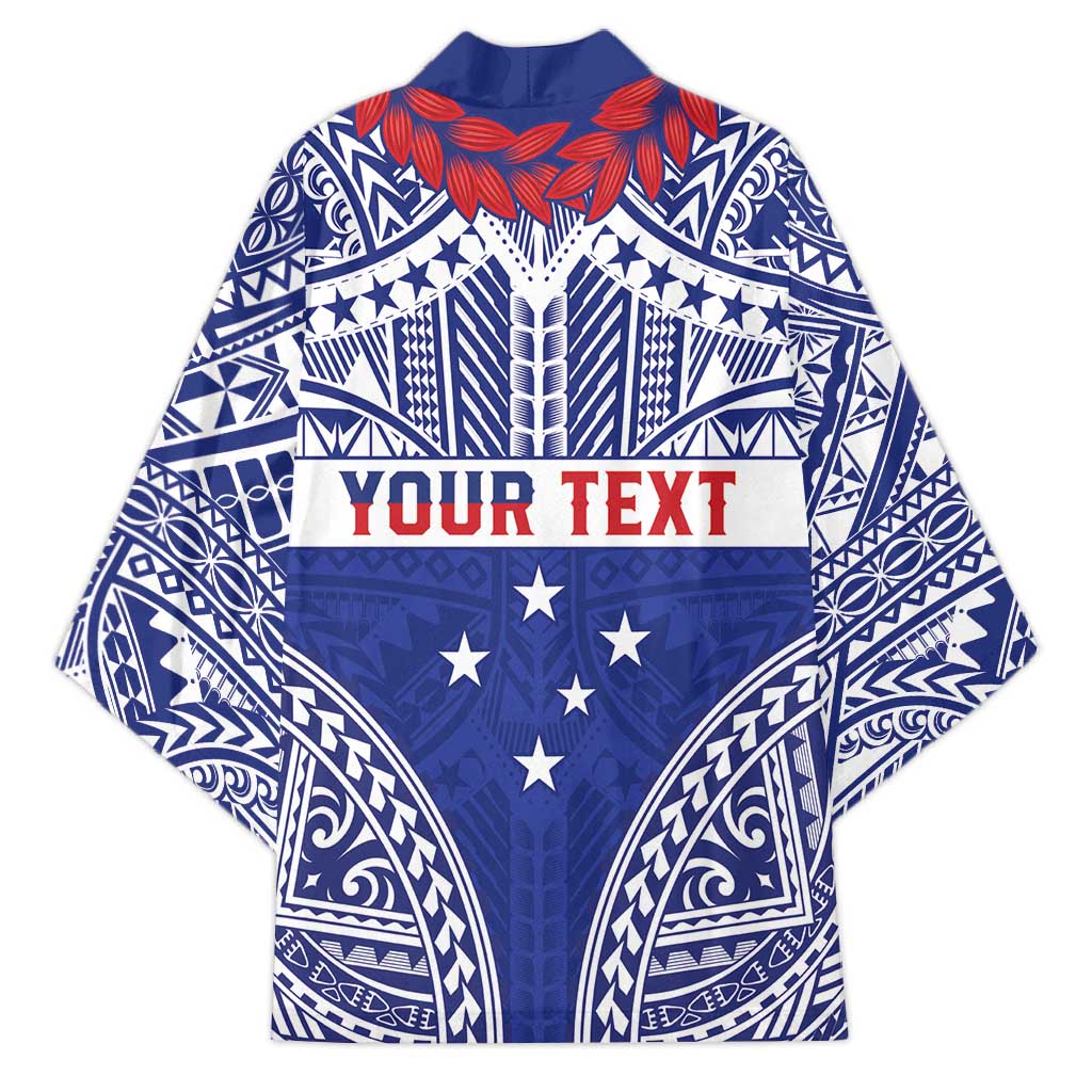 Personalised Toa Samoa Rugby Spirit Kimono Blue Samoan Tribal Pattern - Polynesian Pride