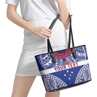 Personalised Toa Samoa Rugby Spirit Leather Tote Bag Blue Samoan Tribal Pattern - Polynesian Pride