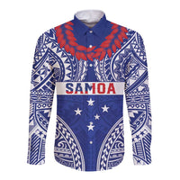 Personalised Toa Samoa Rugby Spirit Long Sleeve Button Shirt Blue Samoan Tribal Pattern - Polynesian Pride