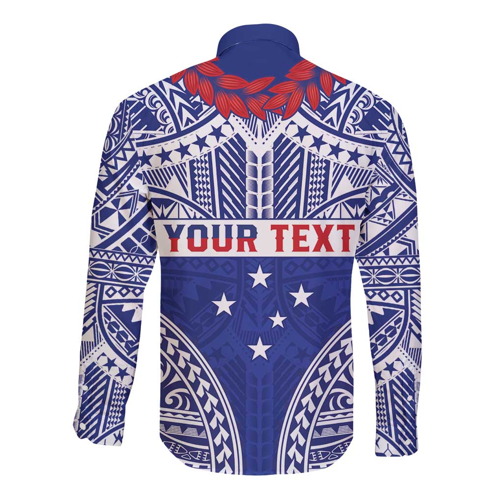 Personalised Toa Samoa Rugby Spirit Long Sleeve Button Shirt Blue Samoan Tribal Pattern - Polynesian Pride