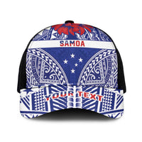 Personalised Toa Samoa Rugby Spirit Mesh Trucker Cap Blue Samoan Tribal Pattern - Polynesian Pride