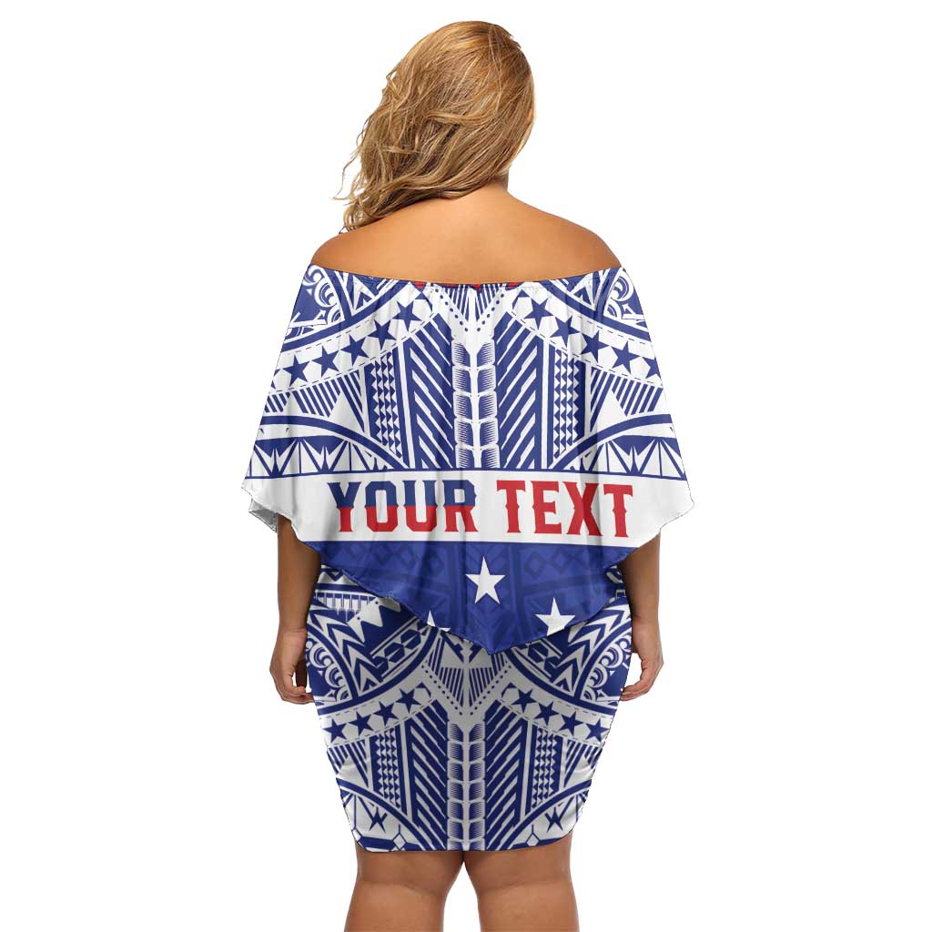 Personalised Toa Samoa Rugby Spirit Off Shoulder Short Dress Blue Samoan Tribal Pattern - Polynesian Pride