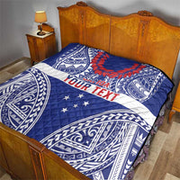 Personalised Toa Samoa Rugby Spirit Quilt Blue Samoan Tribal Pattern - Polynesian Pride