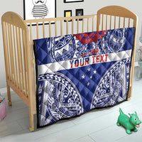 Personalised Toa Samoa Rugby Spirit Quilt Blue Samoan Tribal Pattern - Polynesian Pride