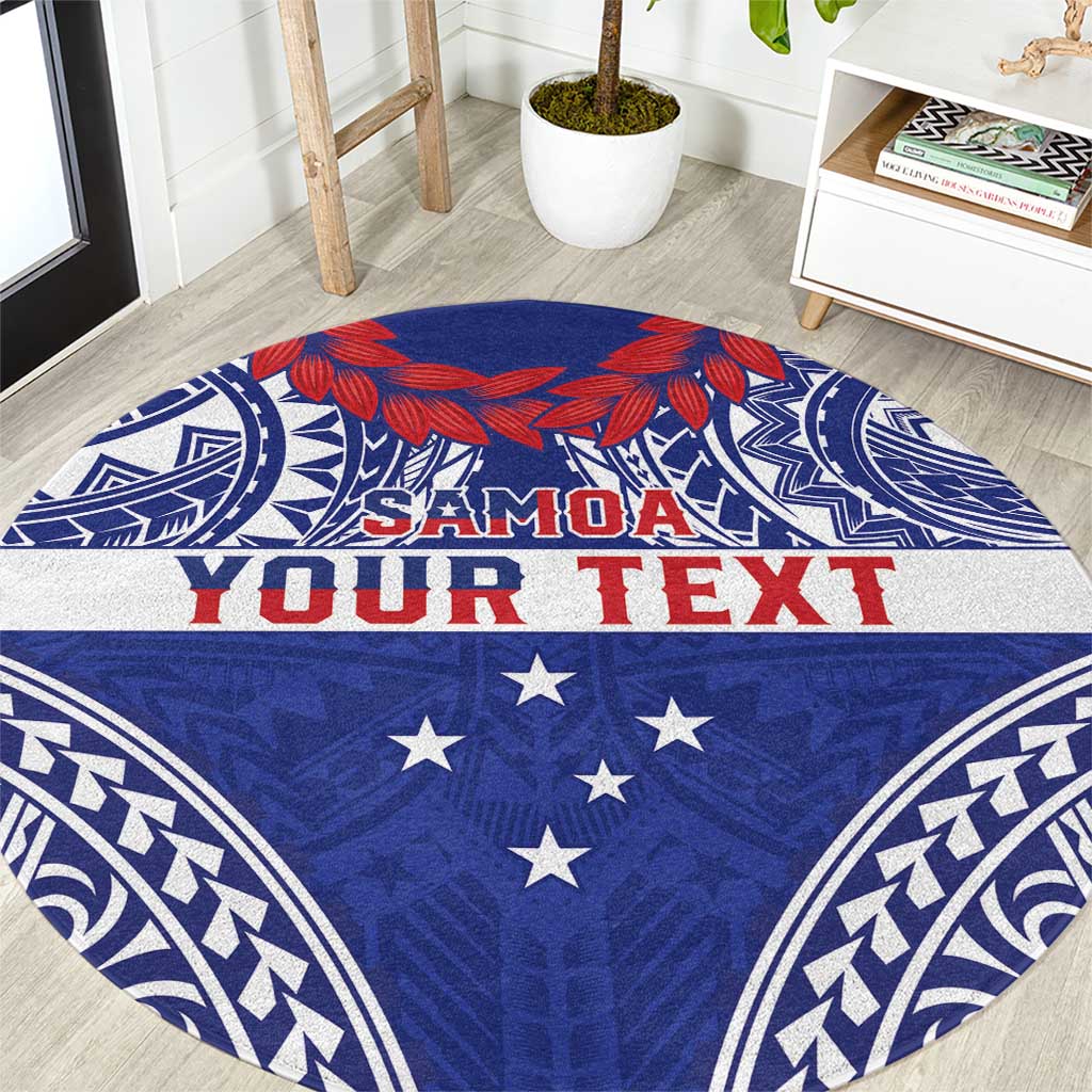 Personalised Toa Samoa Rugby Spirit Round Carpet Blue Samoan Tribal Pattern - Polynesian Pride