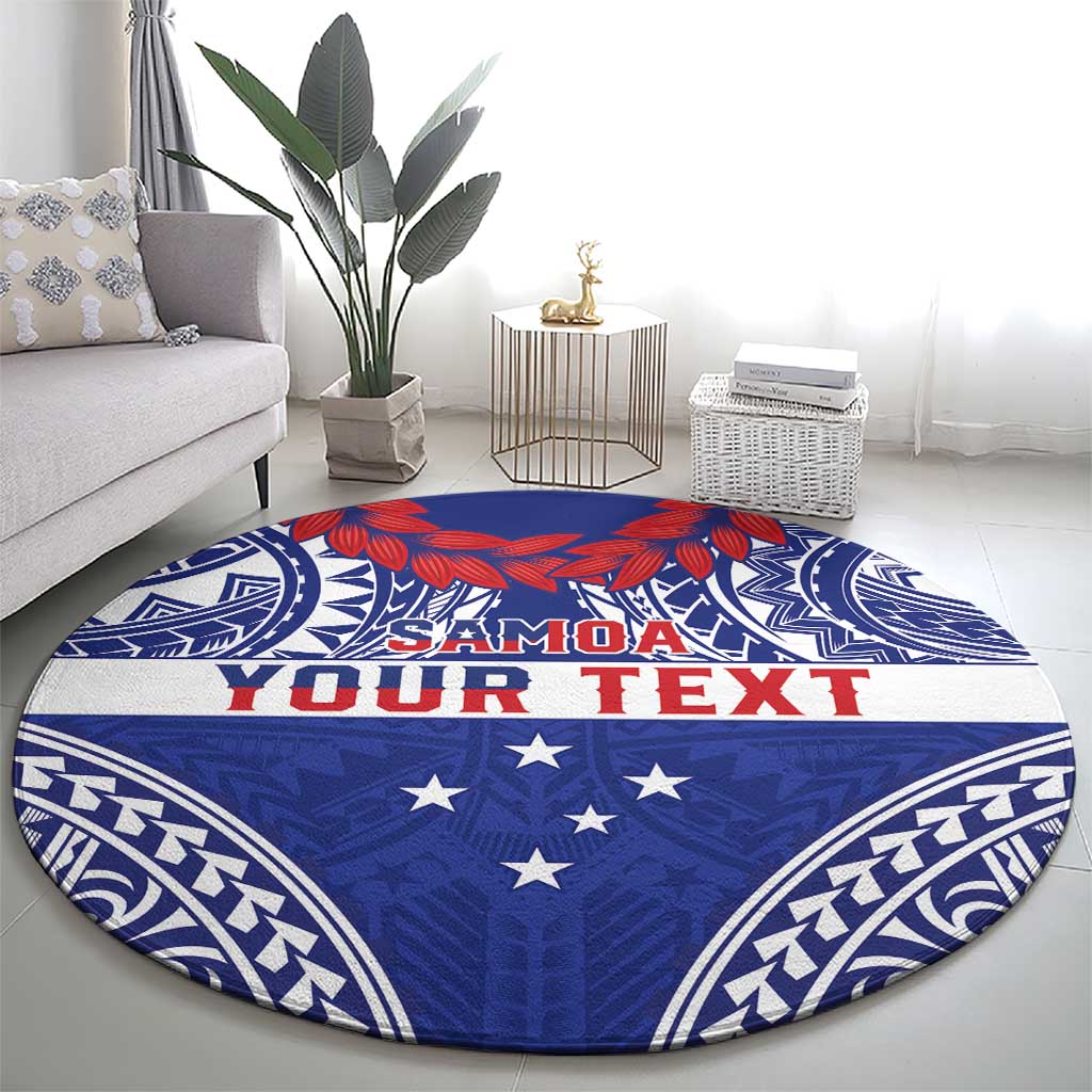 Personalised Toa Samoa Rugby Spirit Round Carpet Blue Samoan Tribal Pattern - Polynesian Pride