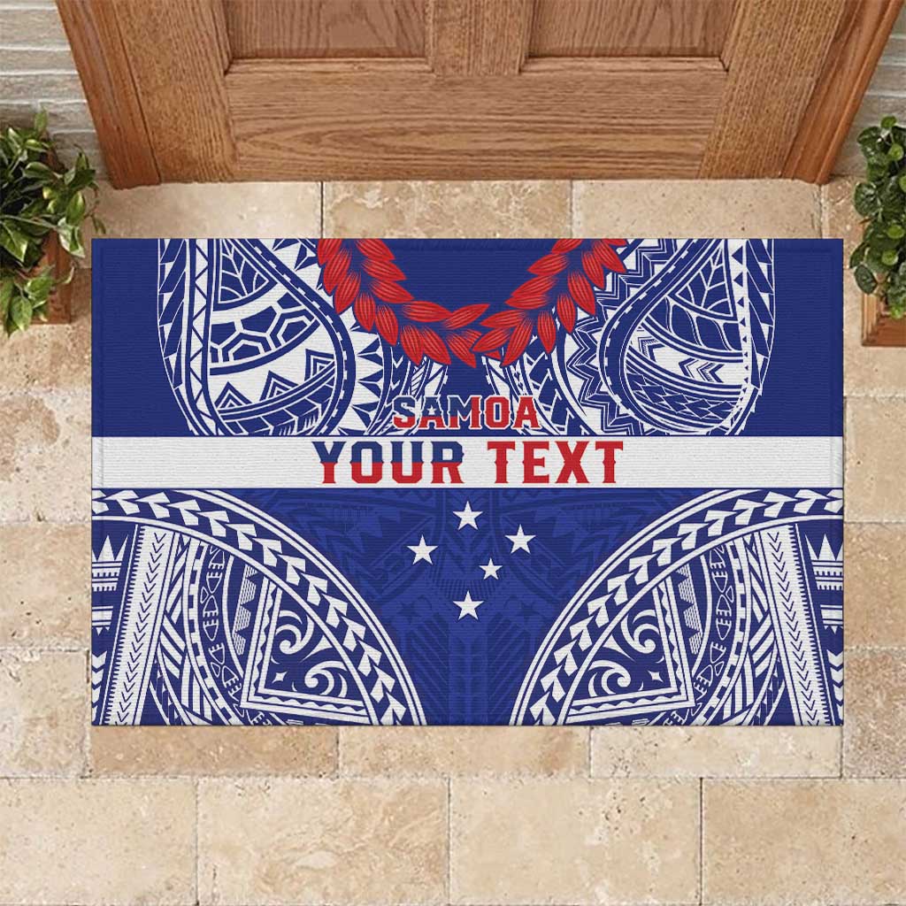 Personalised Toa Samoa Rugby Spirit Rubber Doormat Blue Samoan Tribal Pattern LT9 Blue - Polynesian Pride